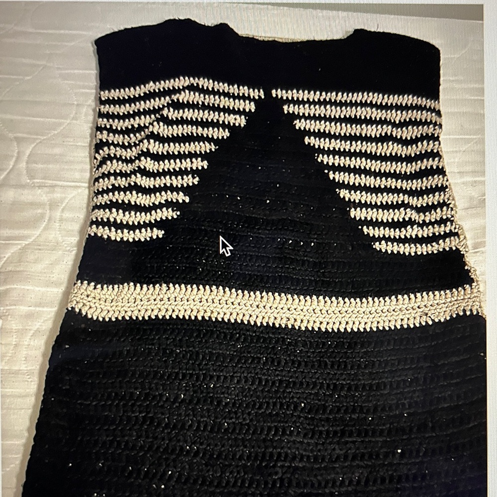 Strapless Black and Cream Crochet Knit Tunic/Dress, handmade